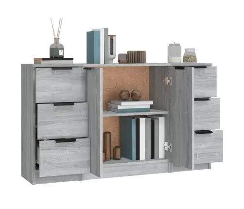 Kumodes, 3 Gab., Pelēka Ozolkoka Krāsa, Inženierijas Koks Vidaxl