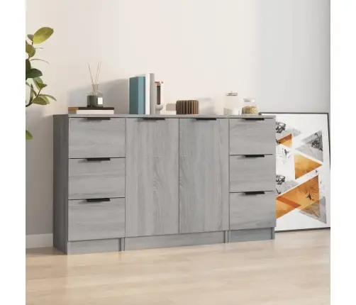 Kumodes, 3 Gab., Pelēka Ozolkoka Krāsa, Inženierijas Koks Vidaxl