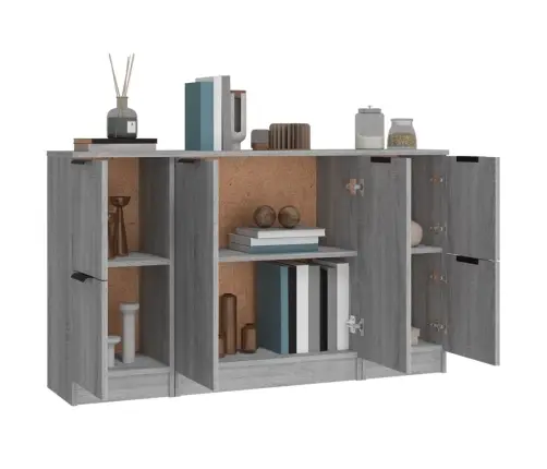 Kumodes, 3 Gab., Pelēka Ozolkoka Krāsa, Inženierijas Koks Vidaxl