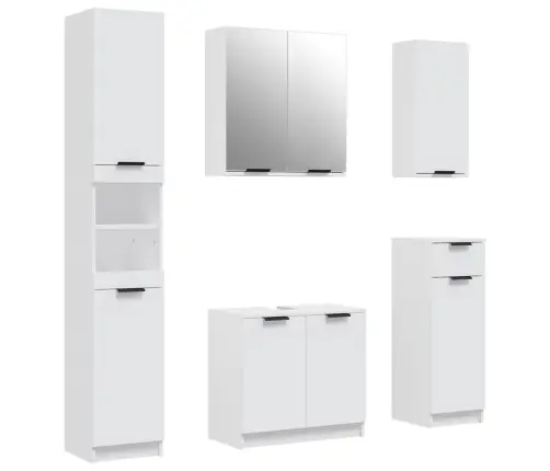 5-Osaline Vannitoakappide Komplekt, Valge Tehispuit