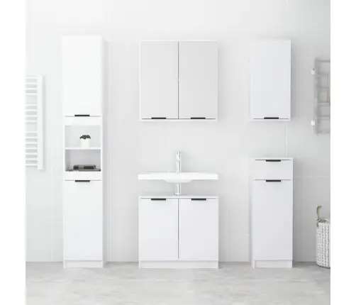 5-Osaline Vannitoakappide Komplekt, Valge Tehispuit