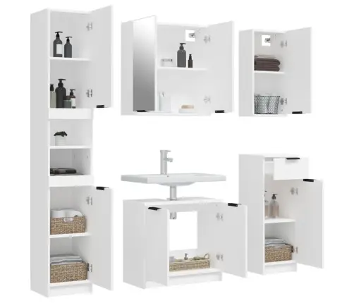 5-Osaline Vannitoakappide Komplekt, Valge Tehispuit