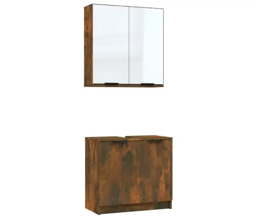 2-Osaline Vannitoakapi Komplekt, Suitsutatud Tamm, Tehispuit 2-Osaline Vannitoakapi Komplekt, Suitsutatud Tamm, Tehispuit