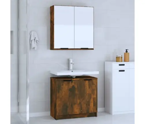 2-Osaline Vannitoakapi Komplekt, Suitsutatud Tamm, Tehispuit 2-Osaline Vannitoakapi Komplekt, Suitsutatud Tamm, Tehispuit