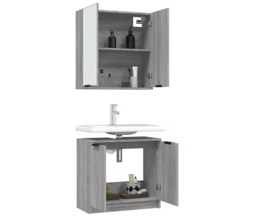 2-Daļīgs Vannasistabas Skapīšu Komplekts, Pelēks, Koks Vidaxl