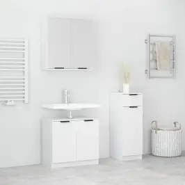 3-Osaline Vannitoakappide Komplekt, Valge, Tehispuit