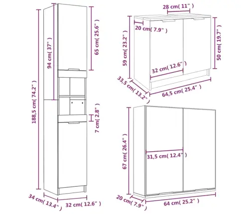 3-Daļīgs Vannasistabas Skapīšu Komplekts, Balts Vidaxl