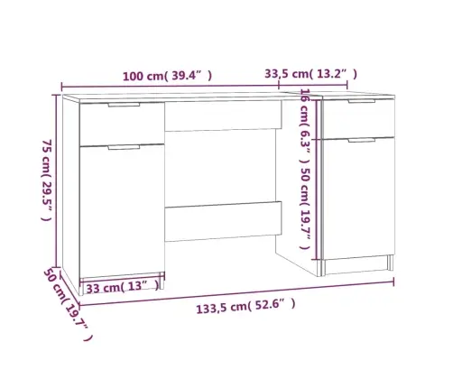 Kirjutuslaud Külgkapiga Hall Sonoma Tamm Tehispuit