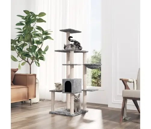 Kassimaja Sisalköitega Kraapimispuudega, Helehall, 142 Cm