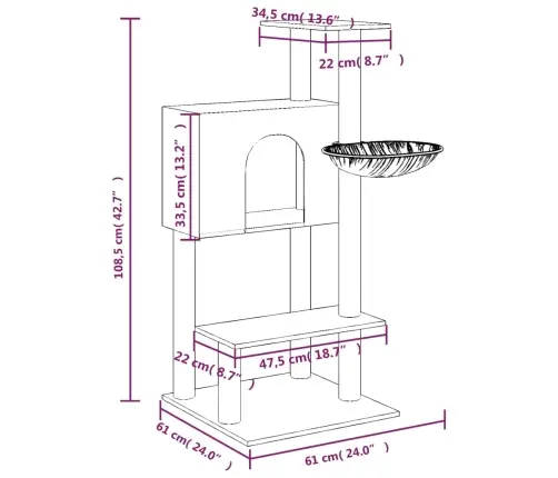 Kassimaja Sisalköitega Kraapimispuuga, Kreemjas, 108,5 Cm