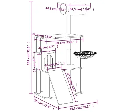 Kaķu Māja Ar Sizala Stabiem Nagu Asināšanai, 131 Cm, Krēmkrāsas Vidaxl
