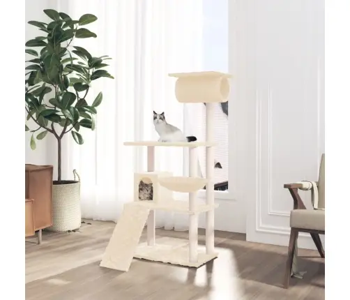 Kaķu Māja Ar Sizala Stabiem Nagu Asināšanai, 131 Cm, Krēmkrāsas Vidaxl