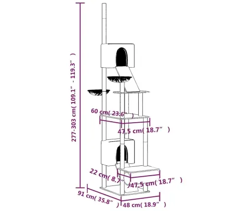 Põrandast Laeni Kassi Kraapimispuu, Kreemjas, 277 - 303 Cm