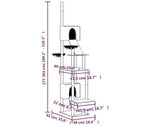 Kaķu Māja Līdz Griestiem, Tumši Pelēka, 277-303 Cm Vidaxl