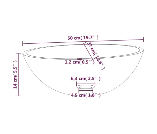 Izlietne, 50X37X14 Cm, Matēts Rūdīts Stikls Vidaxl