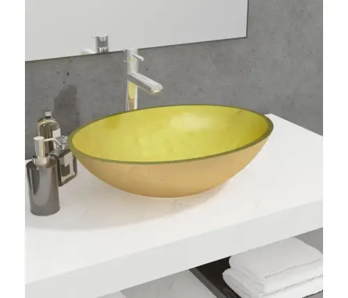 Izlietne, 50X37X14 Cm, Zeltains Rūdīts Stikls Vidaxl