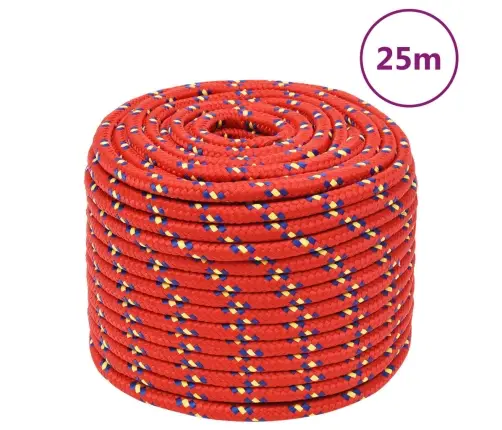 Laivu Virve, Sarkana, 12 Mm, 25 M, Polipropilēns Vidaxl
