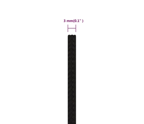 Darba Virve, Melna, 3 Mm, 500 M, Poliesters Vidaxl