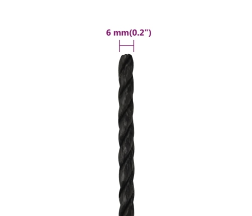 Darba Virve, Melna, 6 Mm, 50 M, Polipropilēns Vidaxl