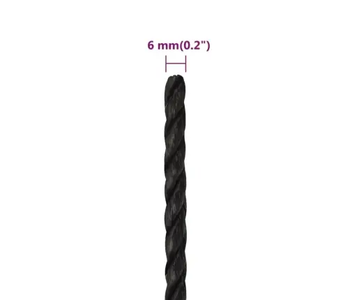 Darbo Virvė, Juodos Spalvos, 6Mm, 500M, Polipropilenas