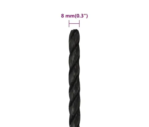 Darba Virve, Melna, 8 Mm, 25 M, Polipropilēns Vidaxl Darba Virve, Melna, 8 Mm, 25 M, Polipropilēns Vidaxl