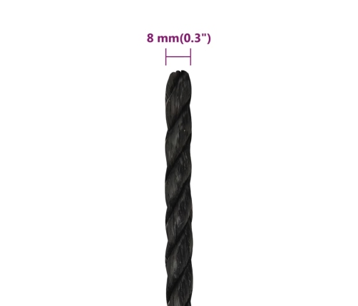 Darba Virve, Melna, 8 Mm, 500 M, Polipropilēns Vidaxl