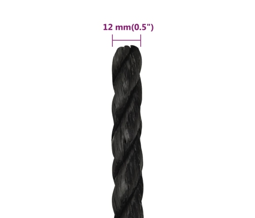 Darba Virve, Melna, 12 Mm, 250 M, Polipropilēns Vidaxl