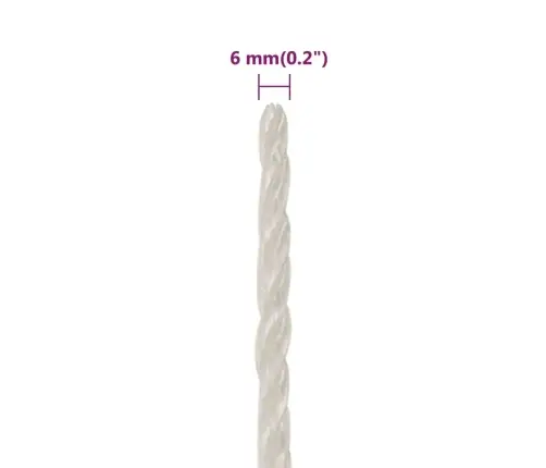 Darba Virve, Balta, 6 Mm, 25 M, Polipropilēns Vidaxl