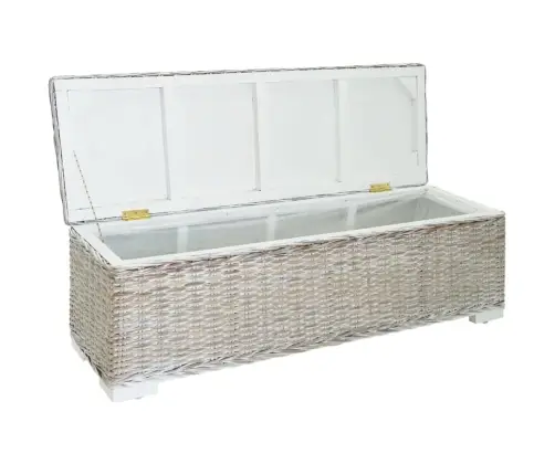 Uzglabāšanas Kaste, 110 Cm, Balta, Kubu Rotangpalma, Mahagonijs Koks Vidaxl