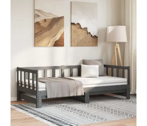 Izvelkama Gulta, Pelēka, 2X(90X190) Cm, Priedes Masīvkoks Vidaxl