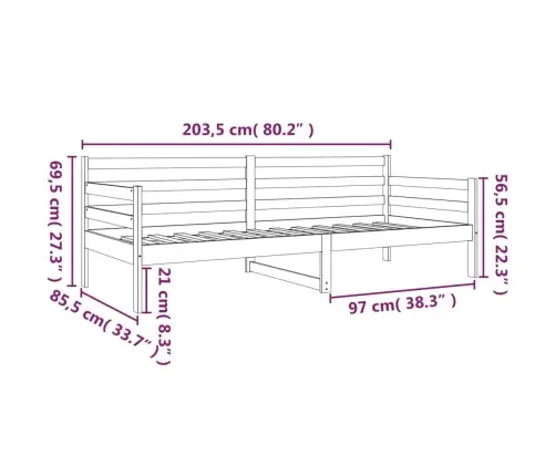 Päevavoodi Ilma Madratsita, Valge, 80 X 200 cm Männipuit