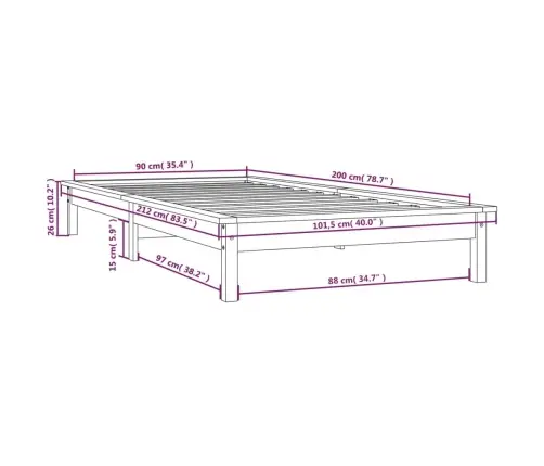 Gultas Rāmis, Balts, 90X200 Cm, Priedes Masīvkoks Vidaxl