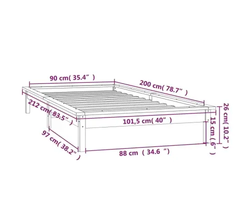 Voodiraam, Hall, 90 X 200 cm Männipuit
