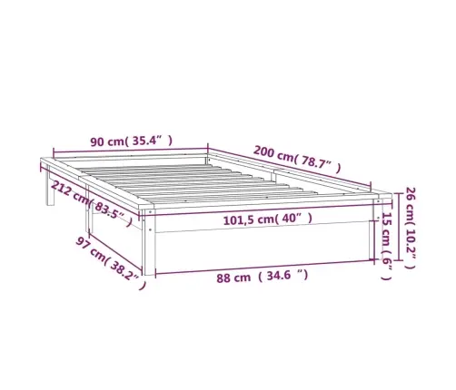 Voodiraam Led-Iga, Must, 90 X 200 cm Männipuit