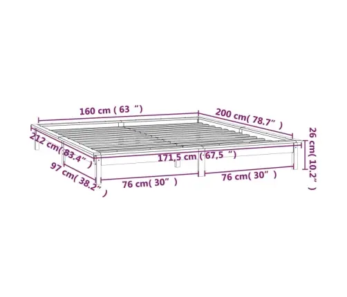 Gultas Rāmis Ar Led, Medus Brūns, 160X200 Cm, Masīvkoks Vidaxl