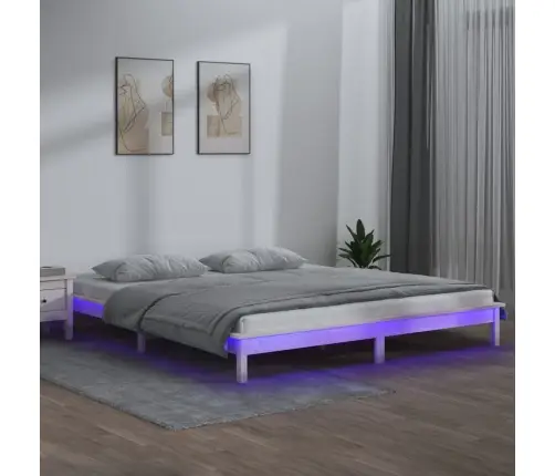 Lovos Rėmas Su Led, Baltos Spalvos, 200X200cm Medienos Masyvas