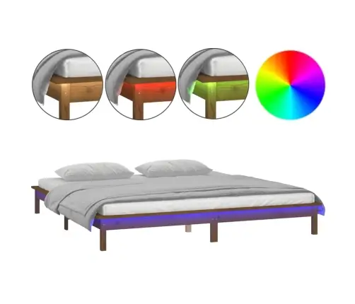 Lovos Rėmas Su Led, Medaus Rudas, 200X200cm Medienos Masyvas