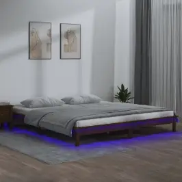Lovos Rėmas Su Led, Medaus Rudas, 200X200cm Medienos Masyvas