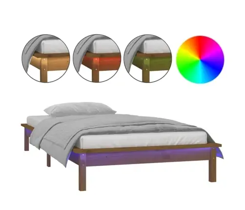Lovos Rėmas Su Led, Medaus Rudas, 75X190cm Mediena, Vienvietis