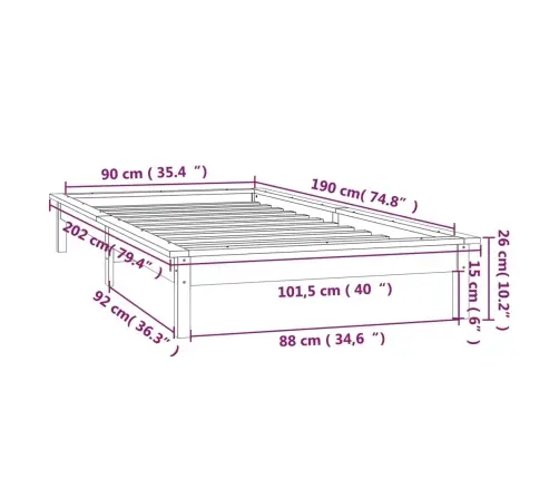 Led-Voodiraam, Hall, 90 X 190 cm Täispuit