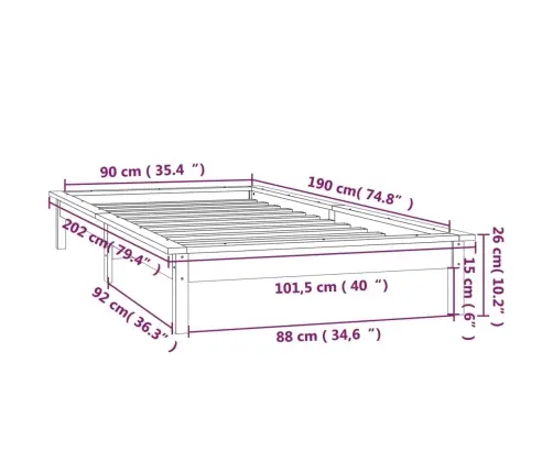 Lovos Rėmas Su Led, Medaus Rudas, 90X190cm Mediena, Vienvietis