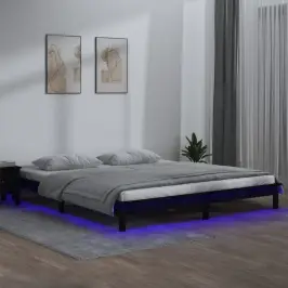 Lovos Rėmas Su Led, Juodas, 120X190cm Mediena, Dvivietis Lovos Rėmas Su Led, Juodas, 120X190cm Mediena, Dvivietis