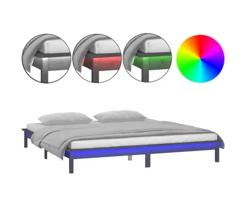 Gultas Rāmis Ar Led, Pelēks, 140X190 Cm, Masīvkoks Vidaxl