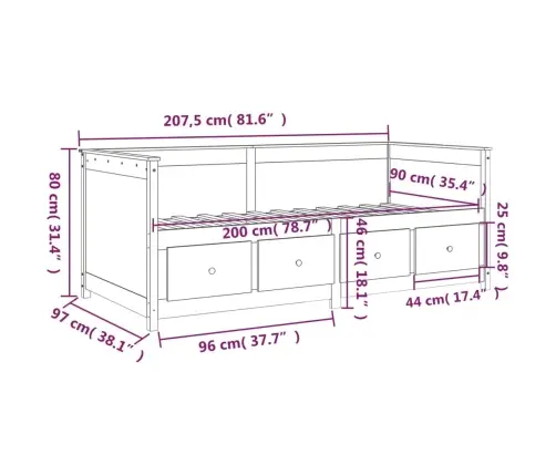 Gulta Bez Matrača, 90X200 Cm, Priedes Masīvkoks Vidaxl