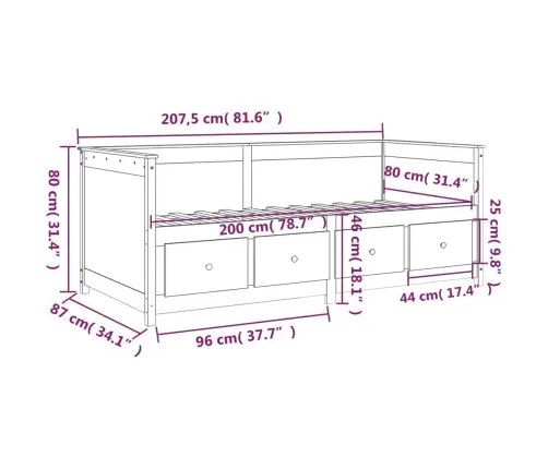 Dīvāngulta, Melna, 80X200 Cm, Priedes Masīvkoks Vidaxl