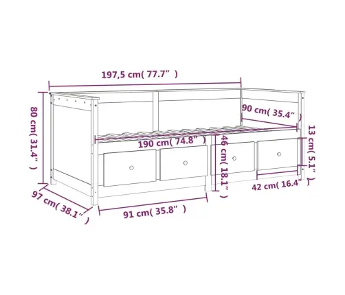Lova Be Čiužinio, Balta, 90X190cm Pušies Medienos Masyvas