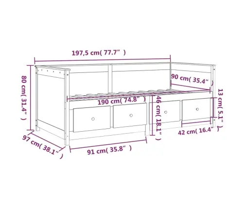 Dīvāngulta, Melna, 90X190 Cm, Priedes Masīvkoks Vidaxl