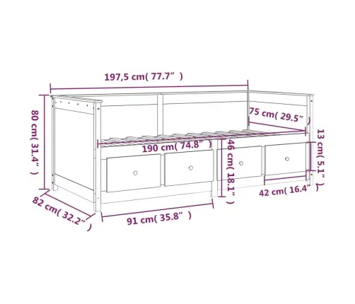 Dienas Gulta Bez Matrača, Bez Matrača, 75X190 Cm, Priedes Koks Vidaxl