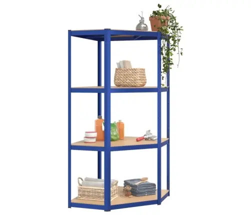 4-Līmeņu Stūra Plaukts, Zils Tērauds, Inženierijas Koks Vidaxl