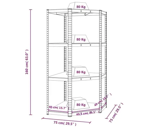 4-Līmeņu Stūra Plaukts, Zils Tērauds, Inženierijas Koks Vidaxl